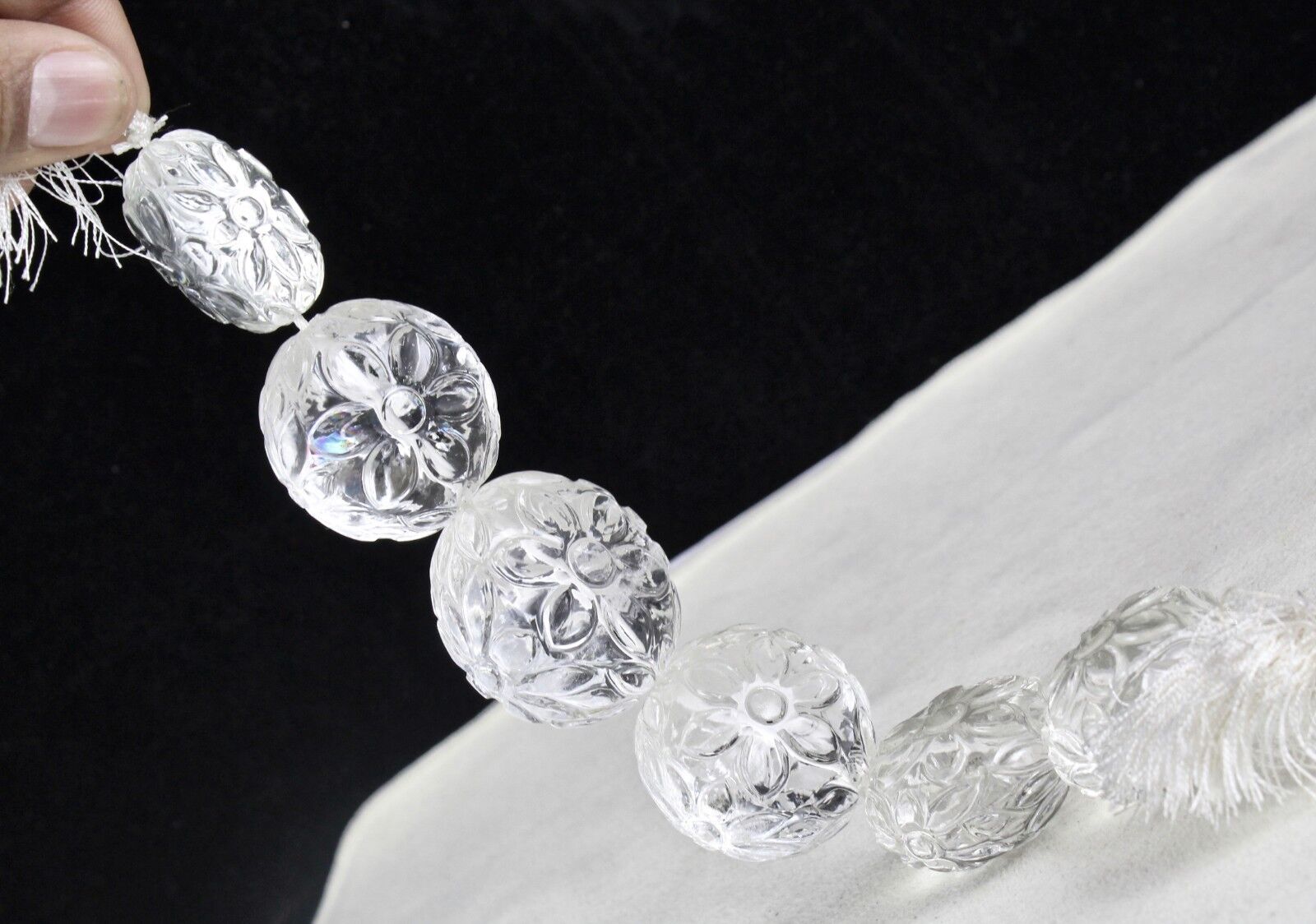 Natural White Rock Crystal Quartz Bead Carved Round 6 Pc 1190 Ct Gemstone Design