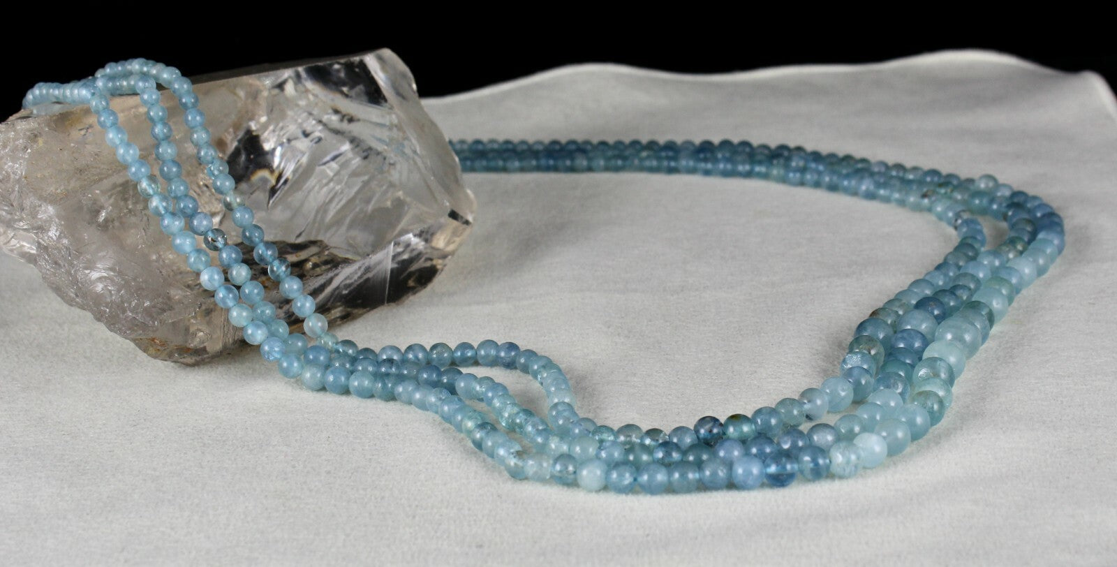 Natural Multi Aquamarine Round Beads Necklace 358 Ct 3 Line Gemstone