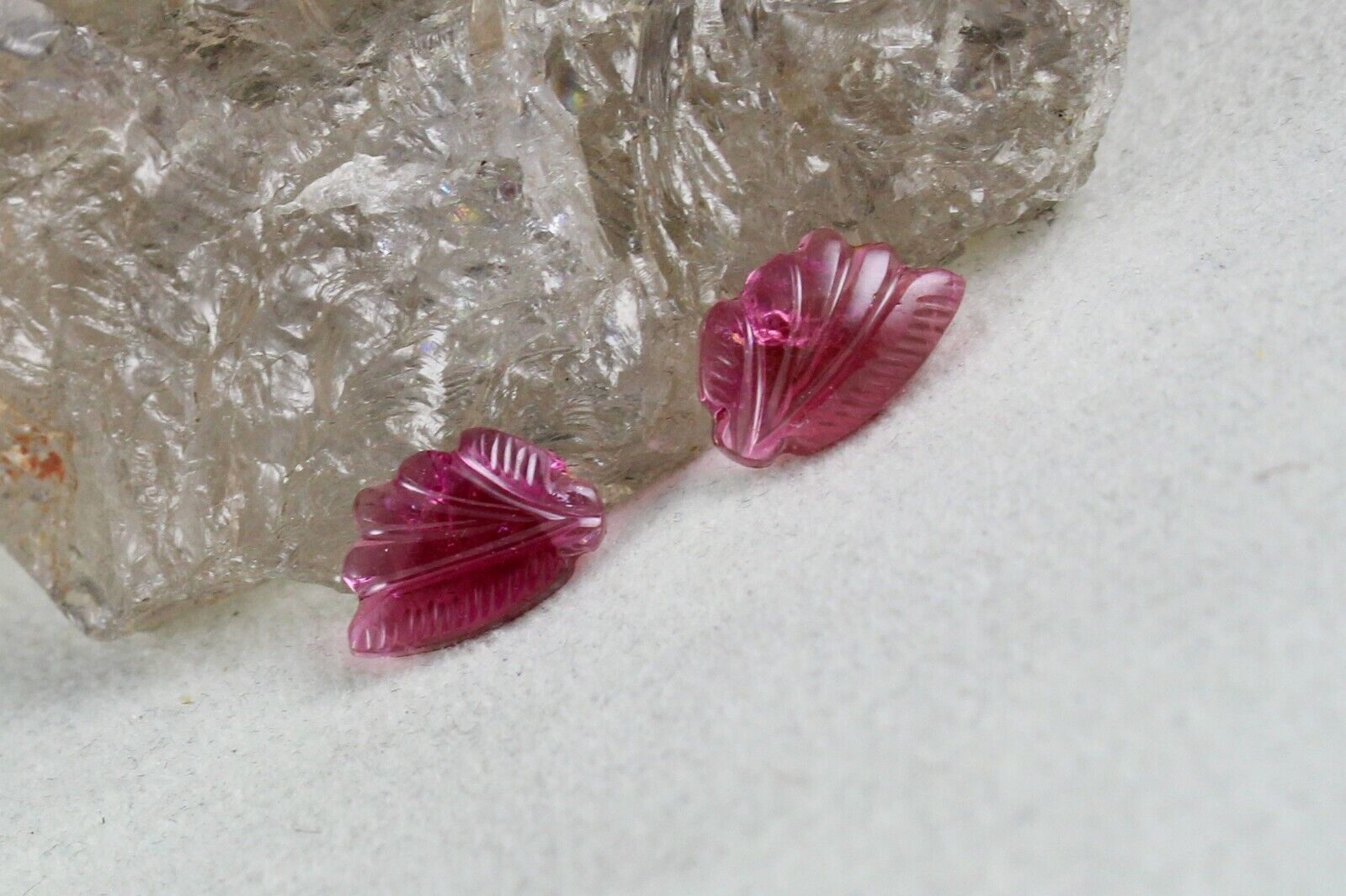 FINE NATURAL MULTI PINK TOURMALINE CARVED 4 PCS 15 CARATS GEMSTONE FOR EARRING