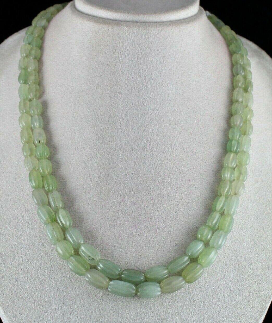 NATURAL INDIAN JADE CARVED LONG BEADS 2 L 484 CARATS GEMSTONE FASHION NECKLACE