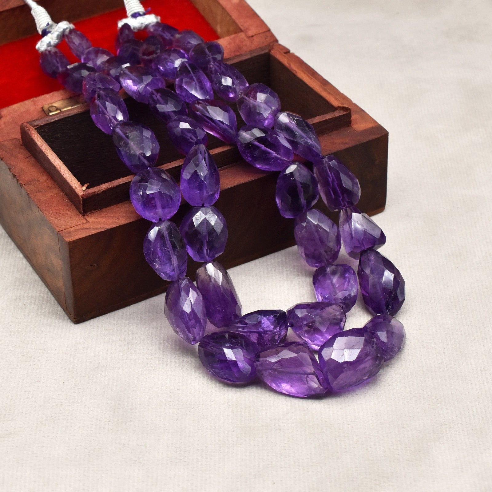 Natural Amethyst Faceted Tumble Beads 1005 Ct Purple Gemstone Fashion Necklace