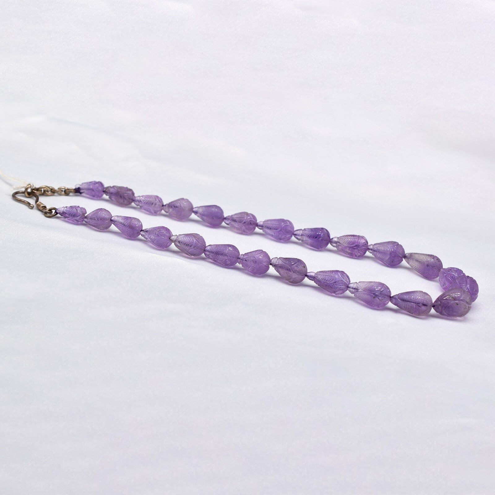 Vintage Amethyst 242 Ct Beaded Engraved Sterling Silver Necklace For Women