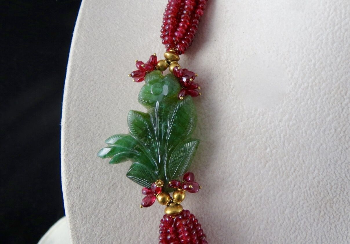 NATURAL ZAMBIAN EMERALD RUBY DIAMOND 22KGOLD JADAU SPINEL BEADS ANTIQUE NECKLACE