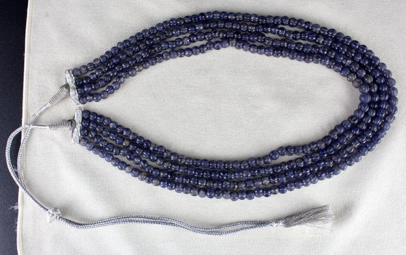 Natural Iolite Carved Melon Beads 602ct 4 Line Gemstone Fashion Necklace