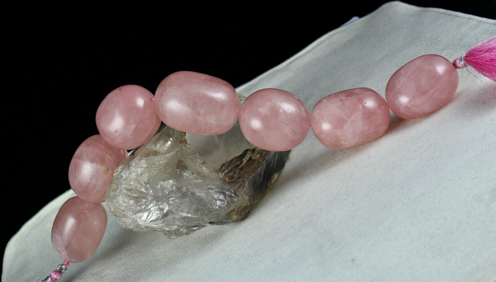 PINK NATURAL ROSE QUARTZ LONG OVAL BEADS 7 PCS 1369 CTS GEMSTONE FOR DESIGNING