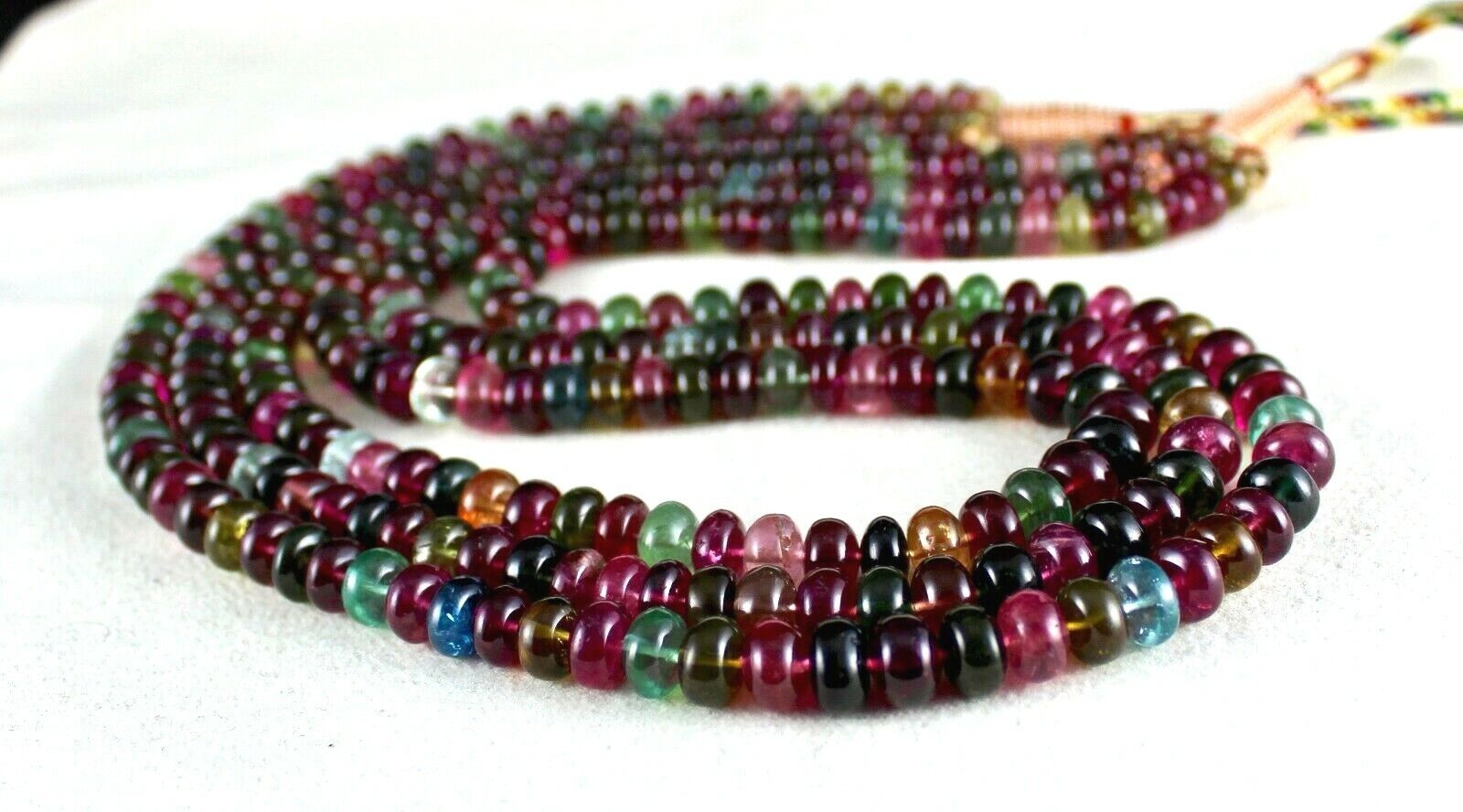 NATURAL MULTI TOURMALINE BEADS ROUND 3 LINE 832 CARATS GEMSTONE FASHION NECKLACE