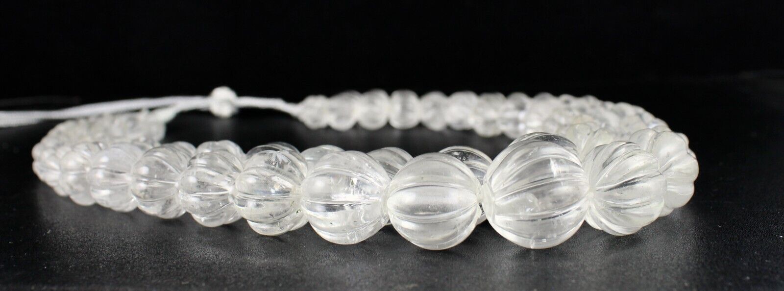 Natural Rock Crystal Quartz Carved Melon Round Beads 1407 Ct Gemstone Necklace