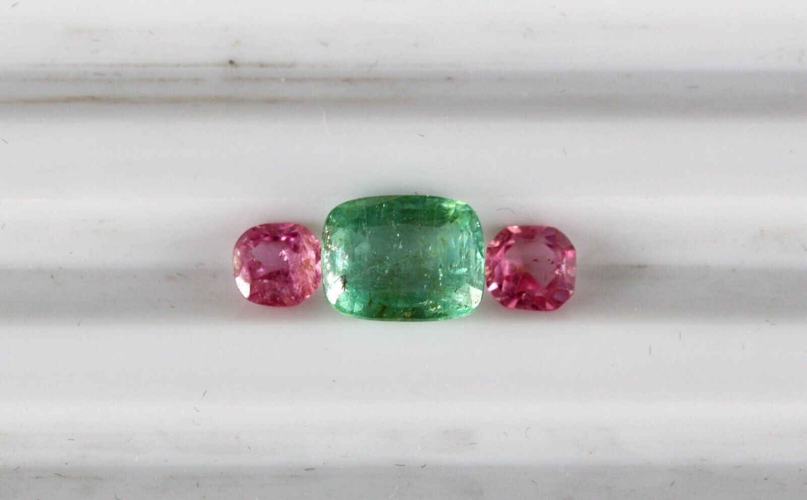 NATURAL OLD SPINEL EMERALD CUSHION CUT 3 PCS 4.40 CARATS GEMSTONE RING PENDANT