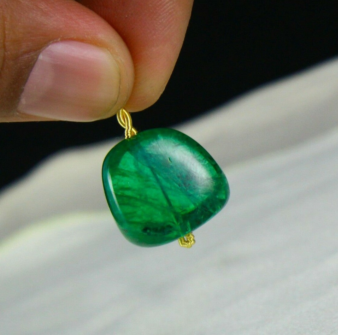 Certified Natural Zambia Emerald Bead 28.70ct Cabochon Gemstone Pendant