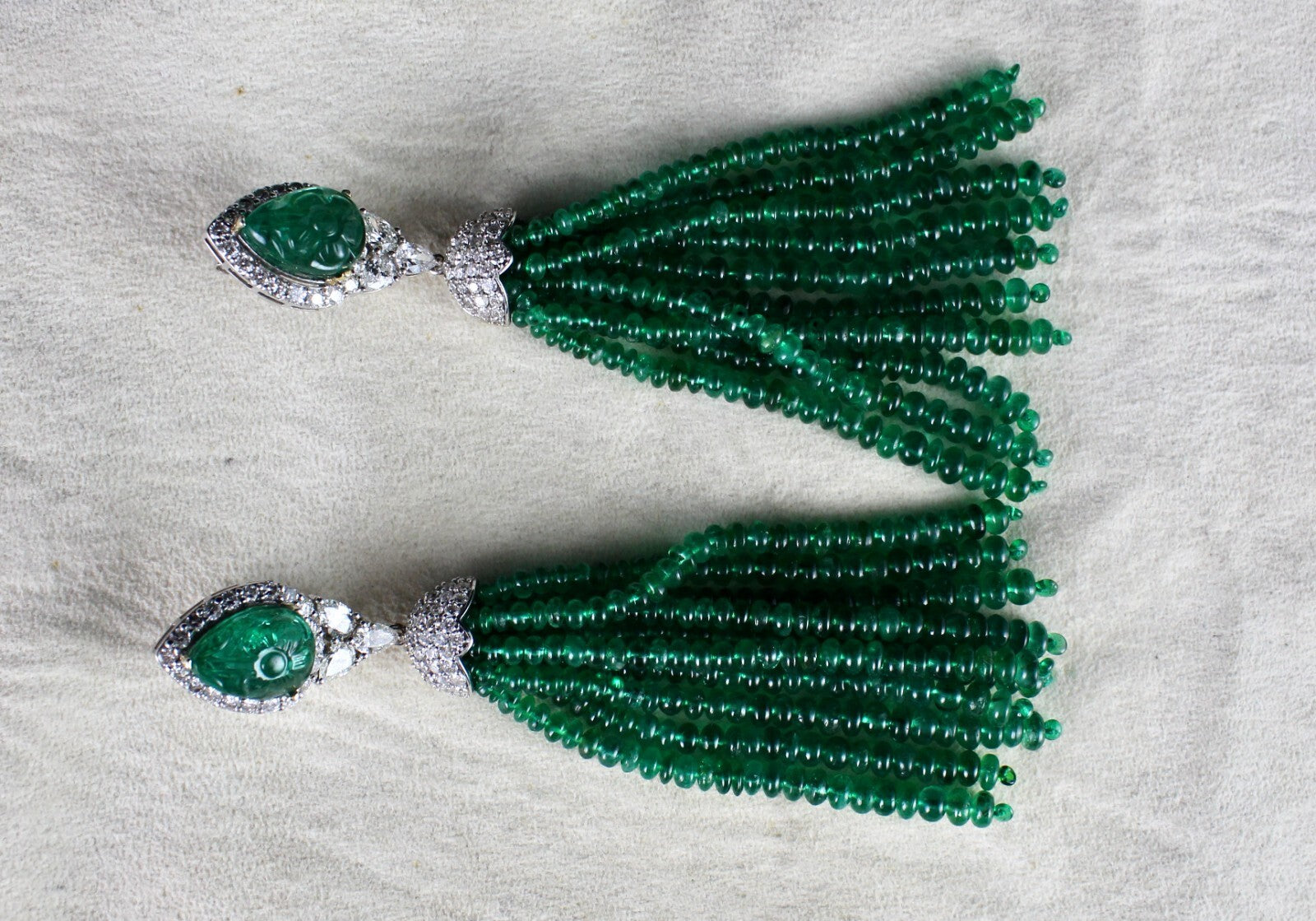 Certified Natural Zambia Emerald 198ct Natural Diamond 18k Gold Tassel Earrings
