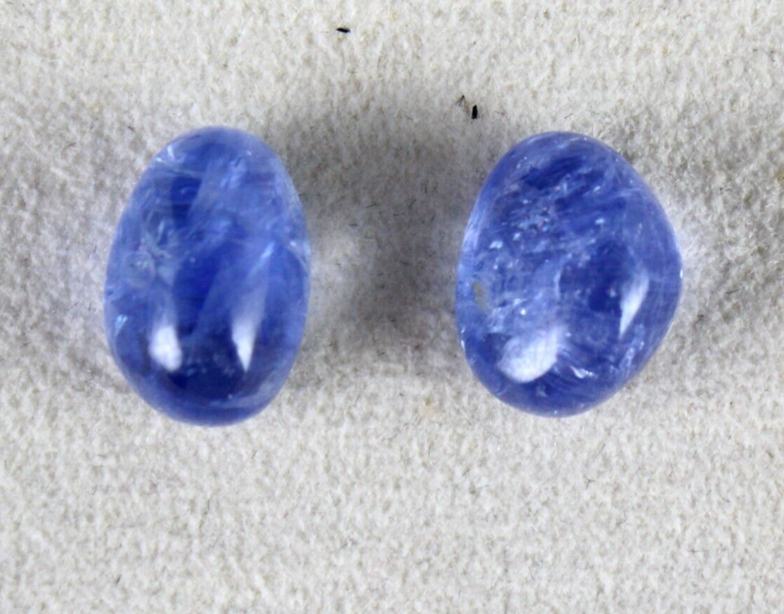 NATURAL BURMESE BLUE SAPPHIRE 13.85 CT LONG OVAL CABOCHON GEMSTONE PAIR EARRING