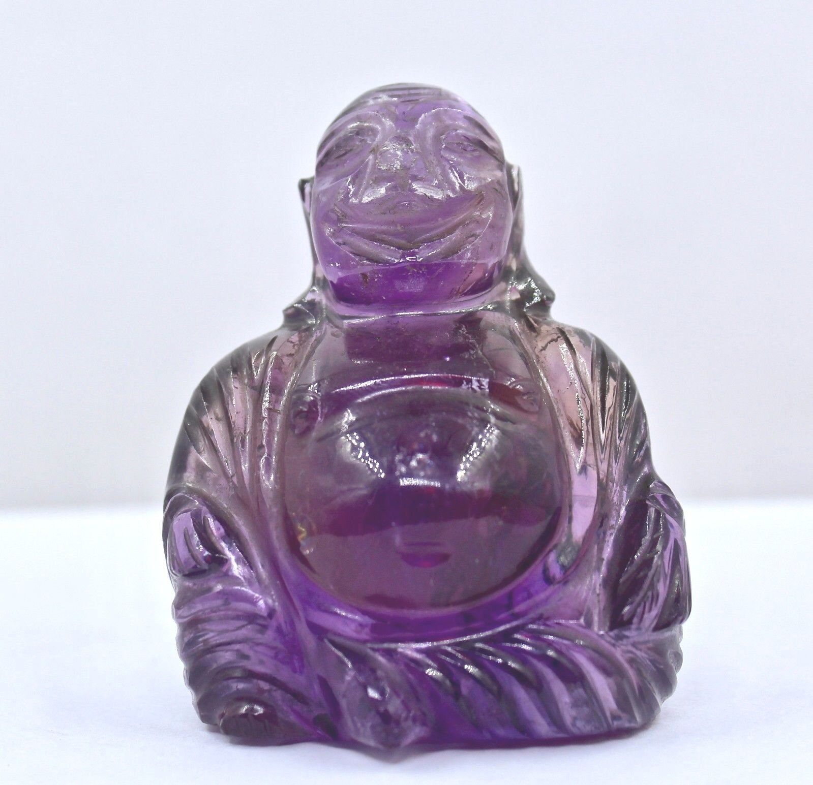 NATURAL AMETHYST LAUGHING BUDDHA 680 CARATS GEMSTONE STATUE FOR HOME DECOR