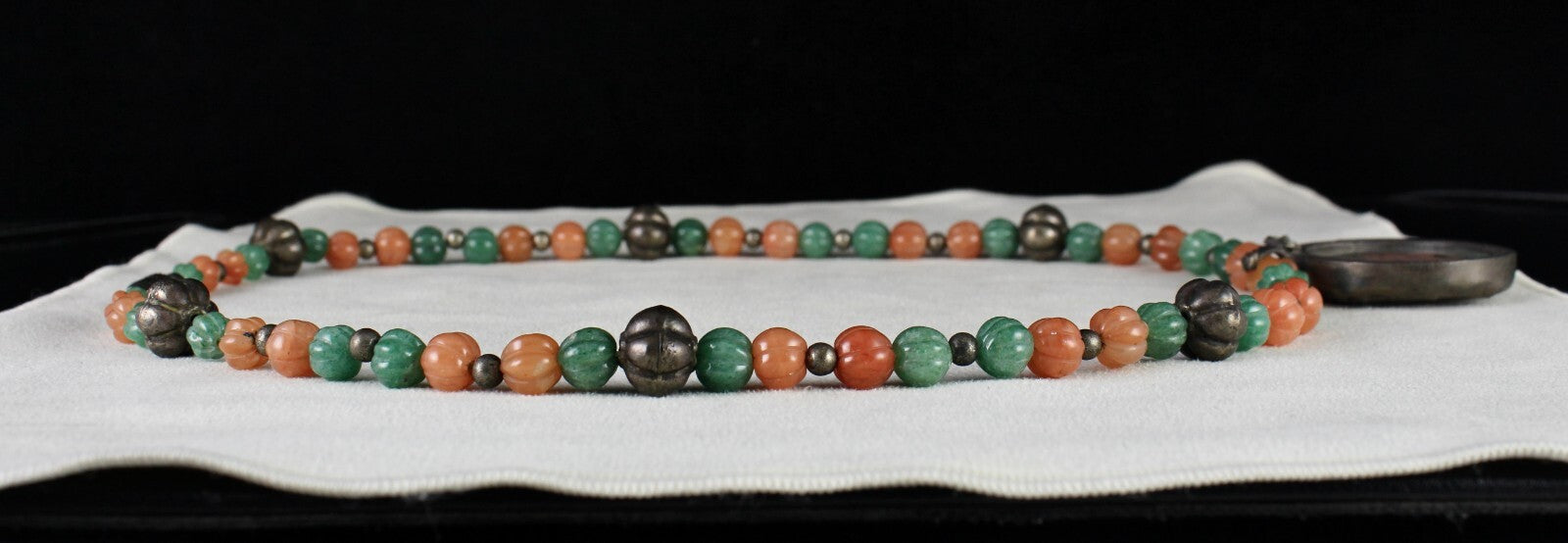 Sterling Silver Old Budha Painting Pendant Green Orange Quartz 410ct Necklace