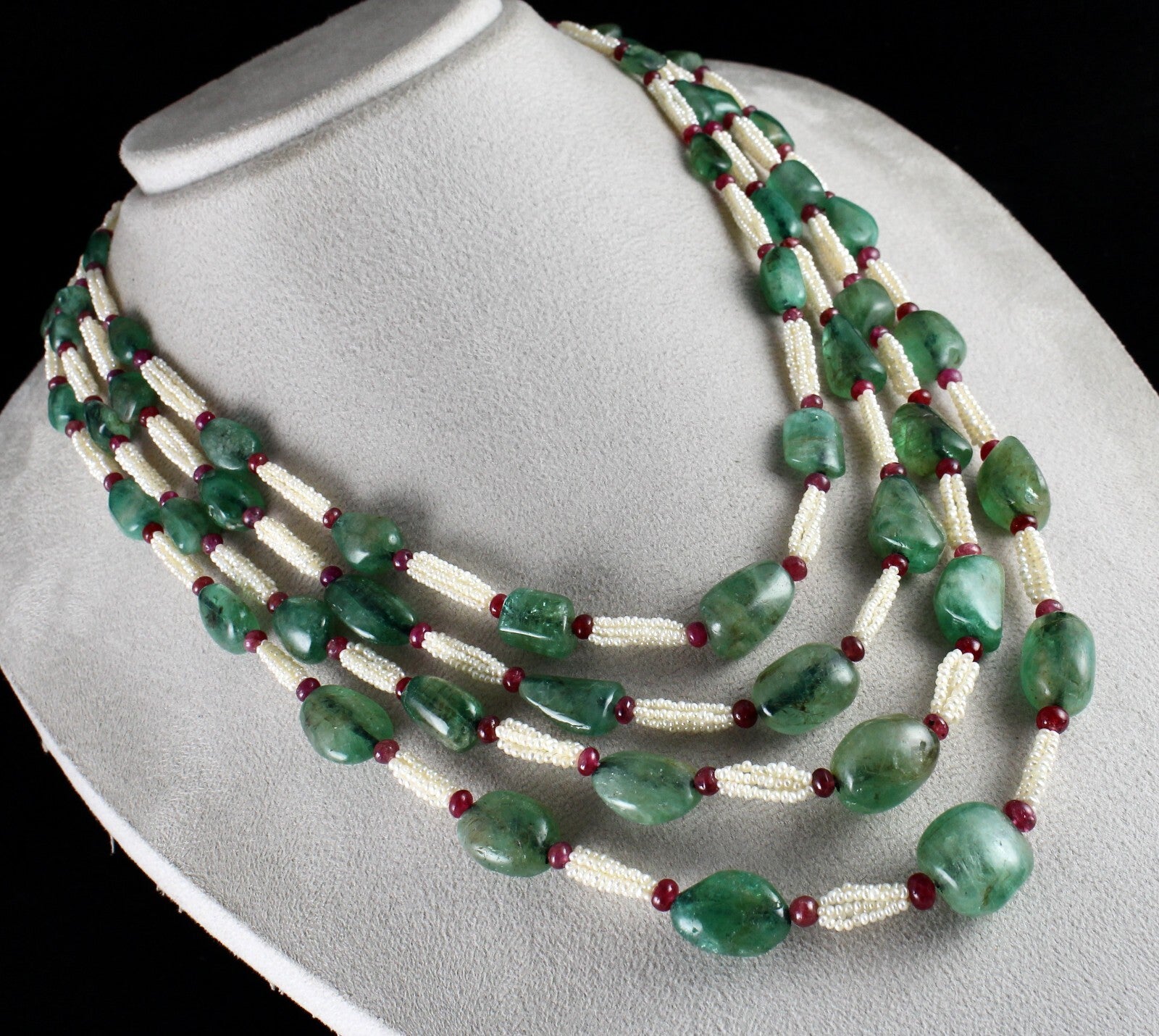 Vintage Natural Emerald 826 Ct Pearl Ruby Beaded Wedding Necklace For Women