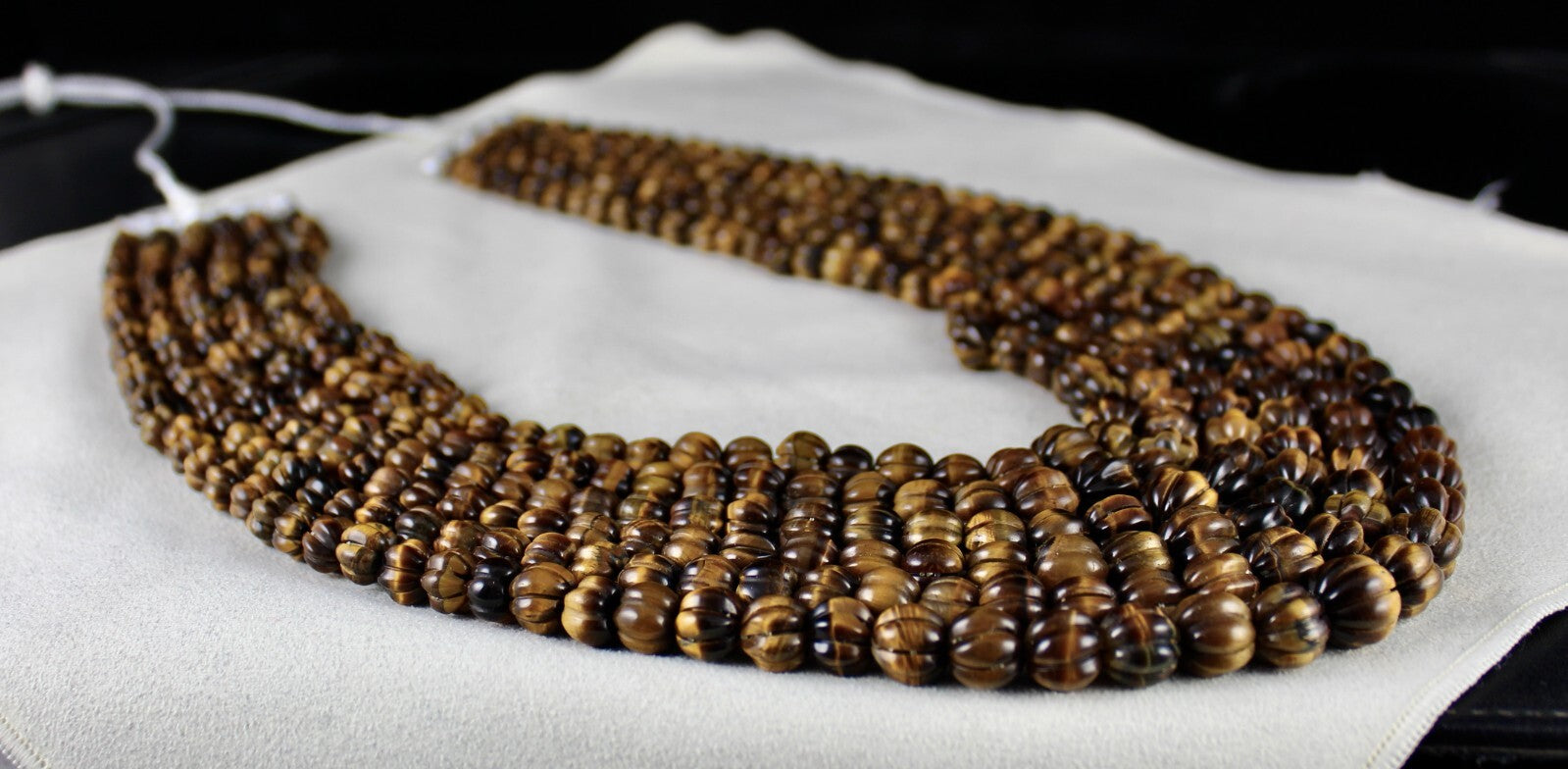 Antique Ladies Natural Tiger Eye Beads Carved Necklace 1566ct Gemstone 6 Line