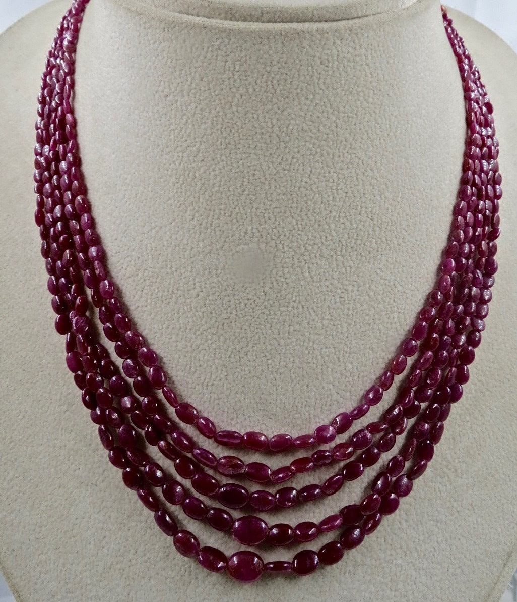 Certified Unheated Natural Ruby Beaded Necklace 188ct 5 Line Gemstone Long