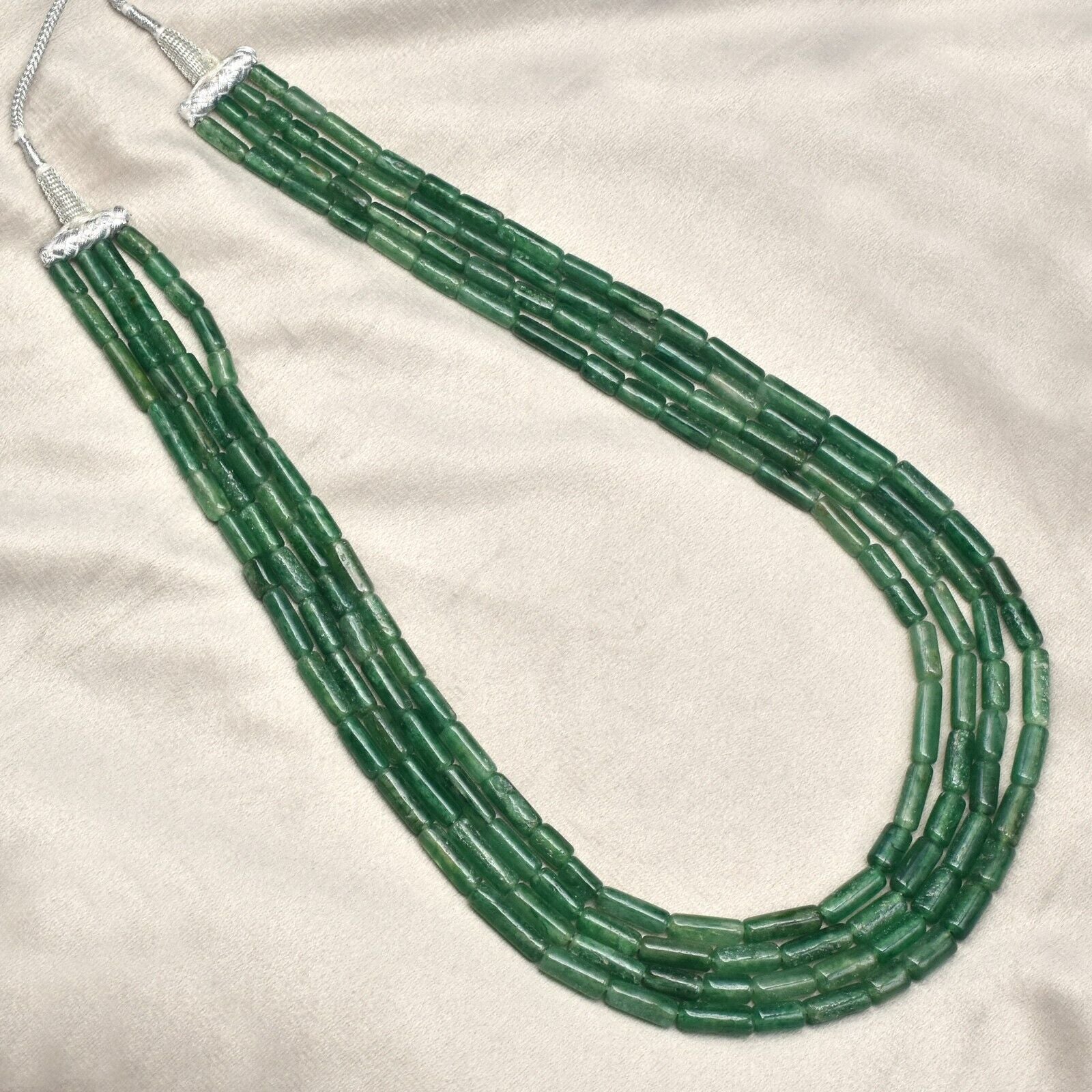 Natural Green Quartz Aventurine Tube beads Necklace 4 L 569 Ct Vintage Gemstone