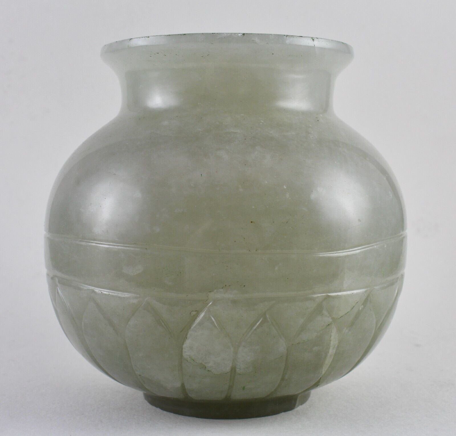 Antique Natural Indian White Jade 3500 Ct Gemstone Carved Pot For Home Decor