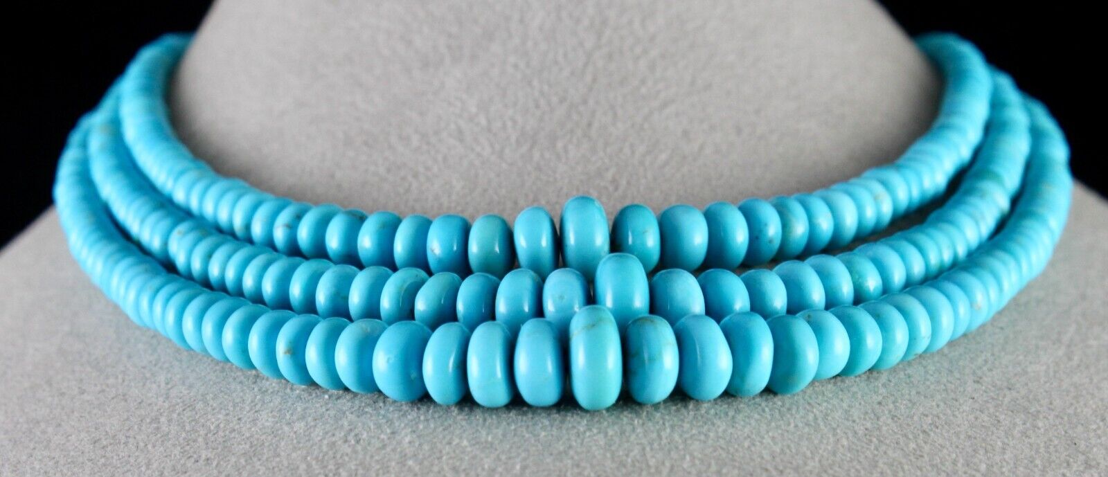 Natural Real Turquoise Beads Round 3 L  388 Ct Blue Gemstone Important Necklace