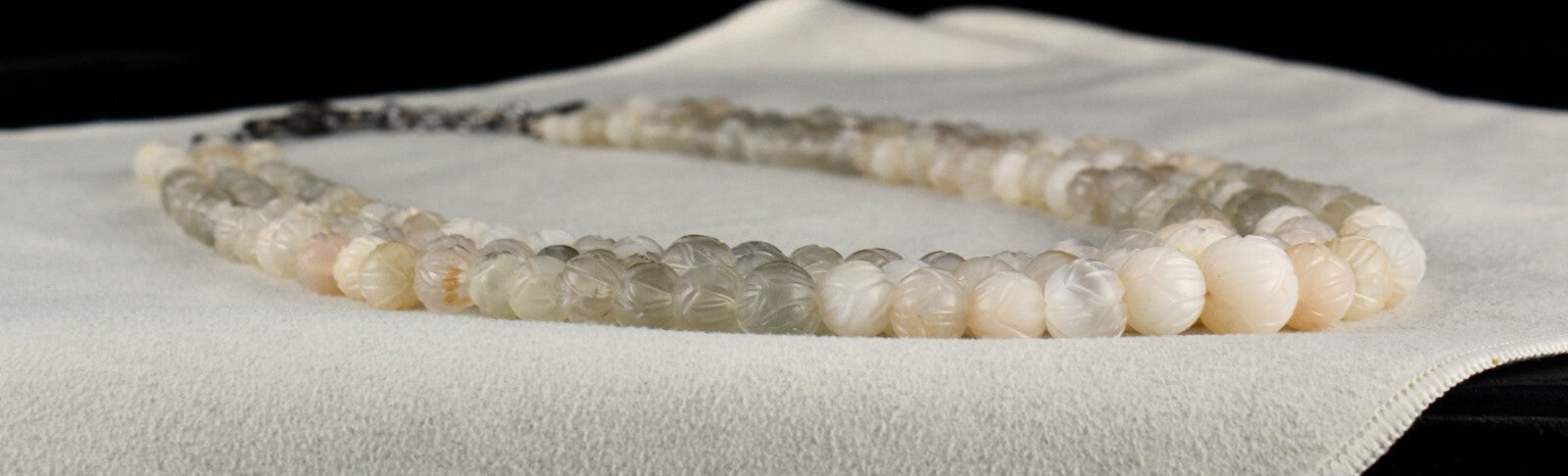 Natural Multi Moonstone 667ct Beads Carved 3 Line Gemstone Ladies Necklace