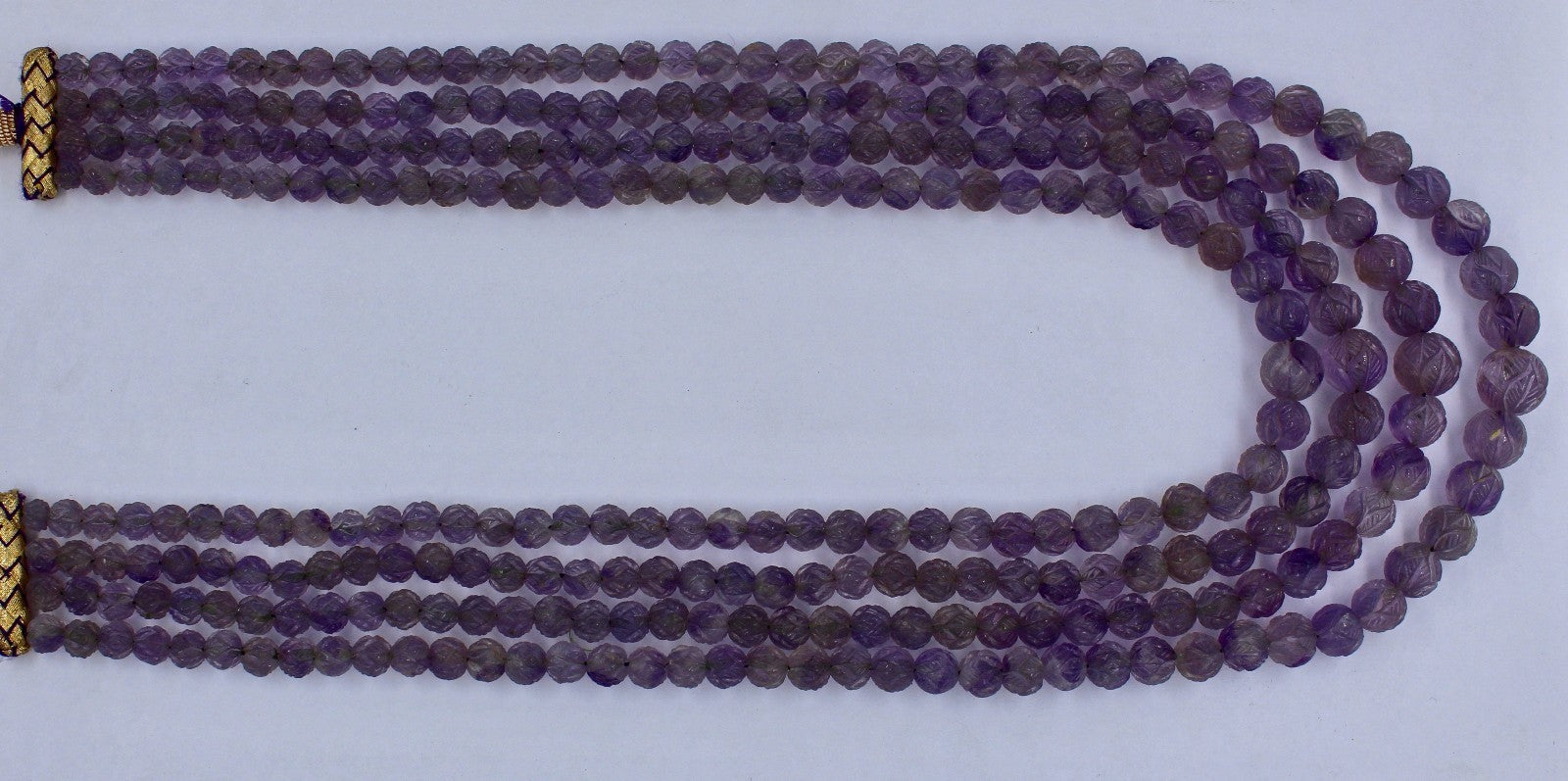 Certified Natural Amethyst 703 Ct Beads Carved Round Necklace For Ladies