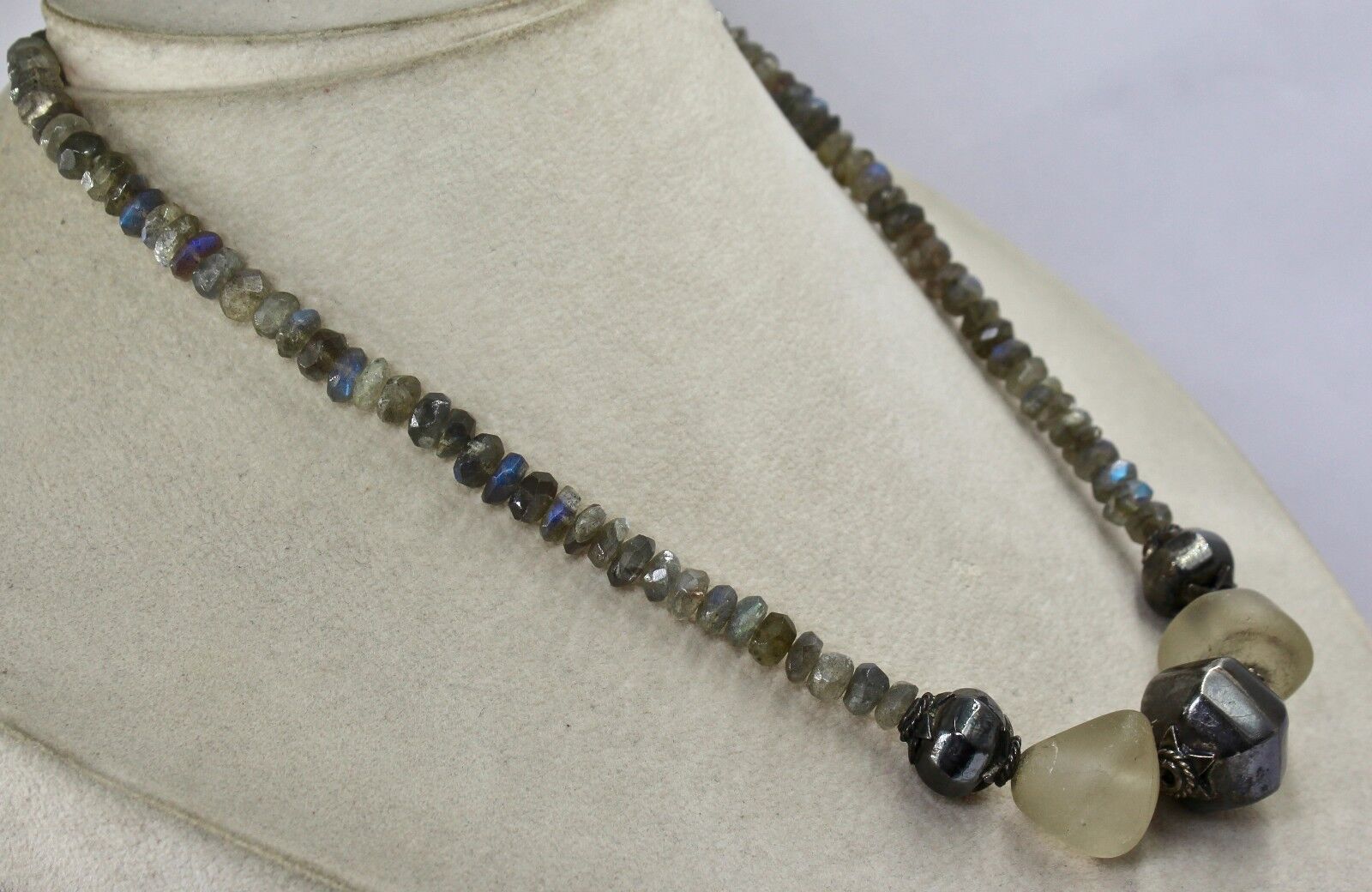 Black Labradorite Faceted Rock Crystal Beads 296 Ct Designer Gemstone Necklace