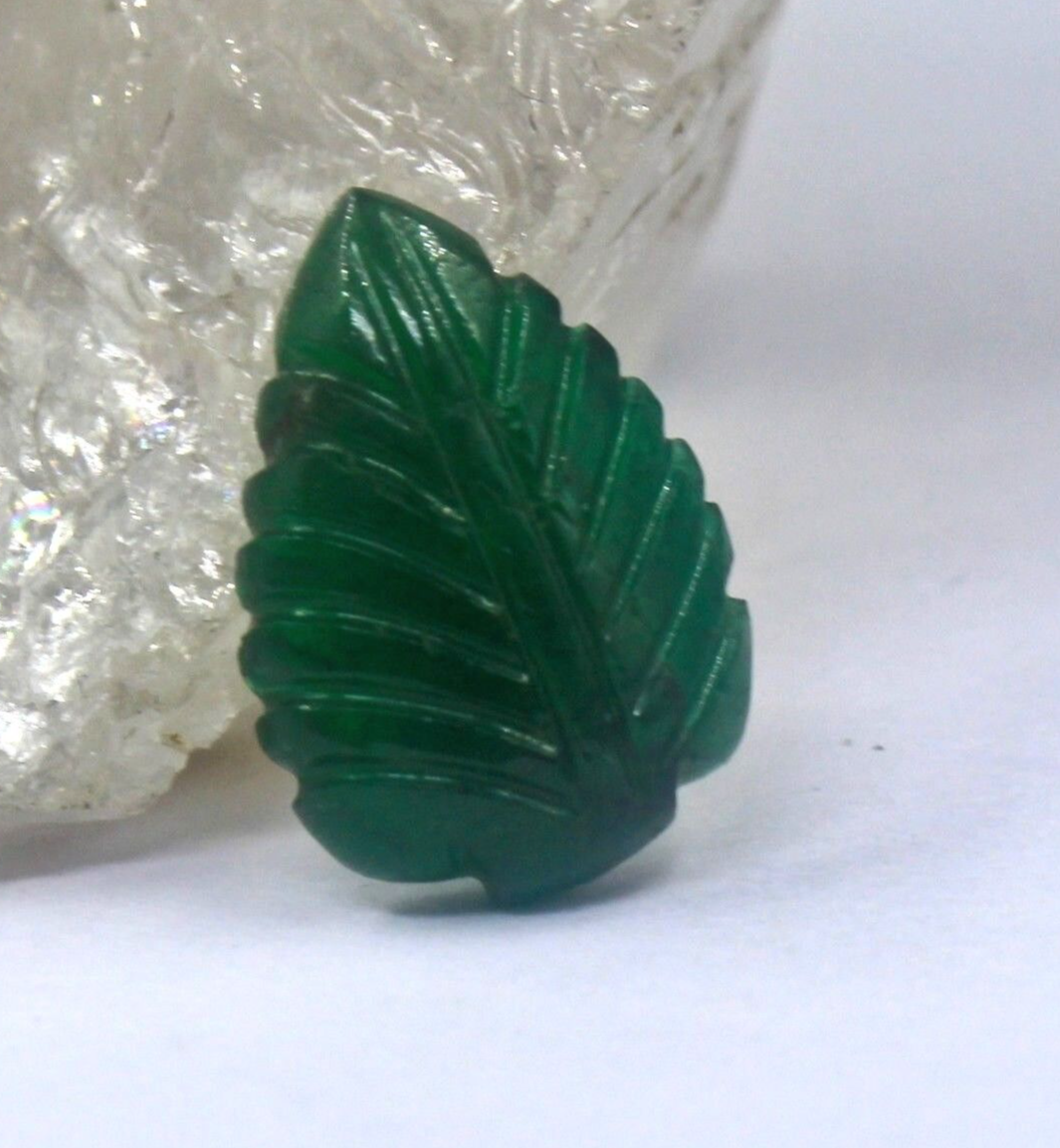 Certified Zambia Green Natural Emerald 5.45 Ct Carved Leaf Gemstone For Ring