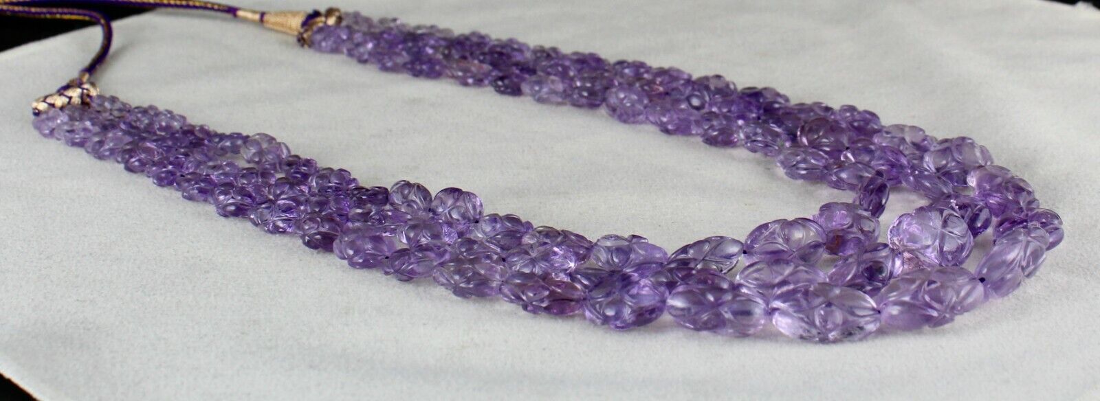 Natural Amethyst Beads Engraved 3 L 529 Ct Purple Gemstone Vintage Necklace