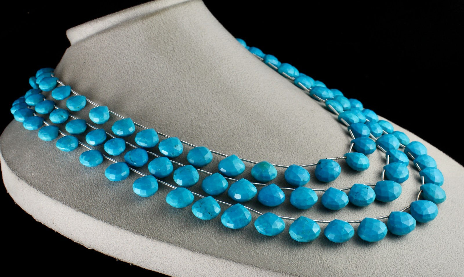 Certified 916 Ct Blue Magnesite Turquoise Beaded Necklace In Sterling Silver