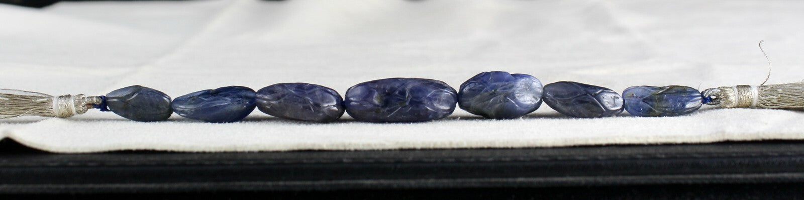 Certified Natural Blue Sapphire Carved Beads 5pcs 91.84ct For Designing