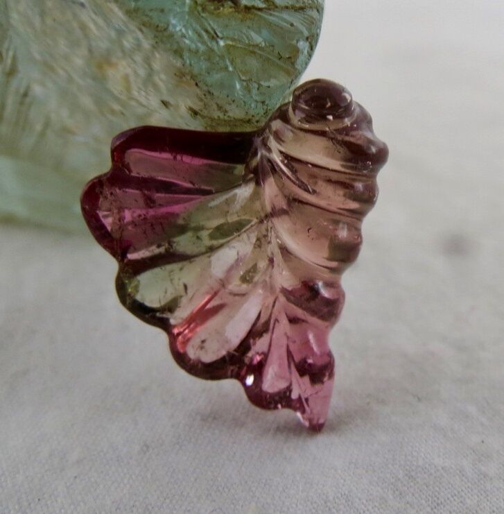 NATURAL MULTI TOURMALINE CARVED 11.62 CTS SEMI PRECIOUS GEMSTONE RING PENDANT