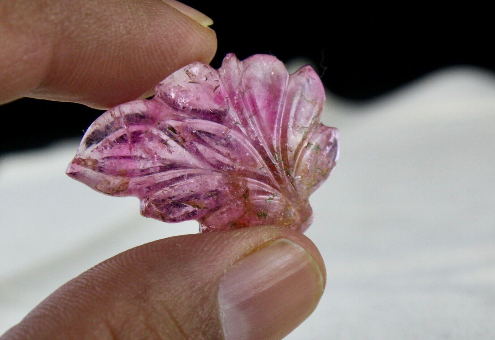 NATURAL MULTI TOURMALINE CARVED LEAF 28.28 CTS GEMSTONE DESIGNING PENDANT BROOCH