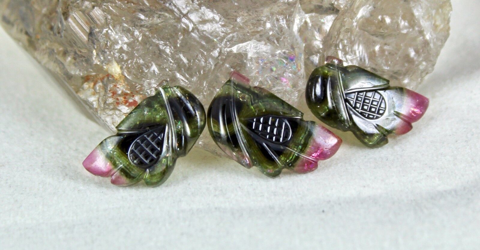 NATURAL MULTI TOURMALINE CARVED 3 PCS 28.26 CARATS GEMSTONE FOR DESIGNING