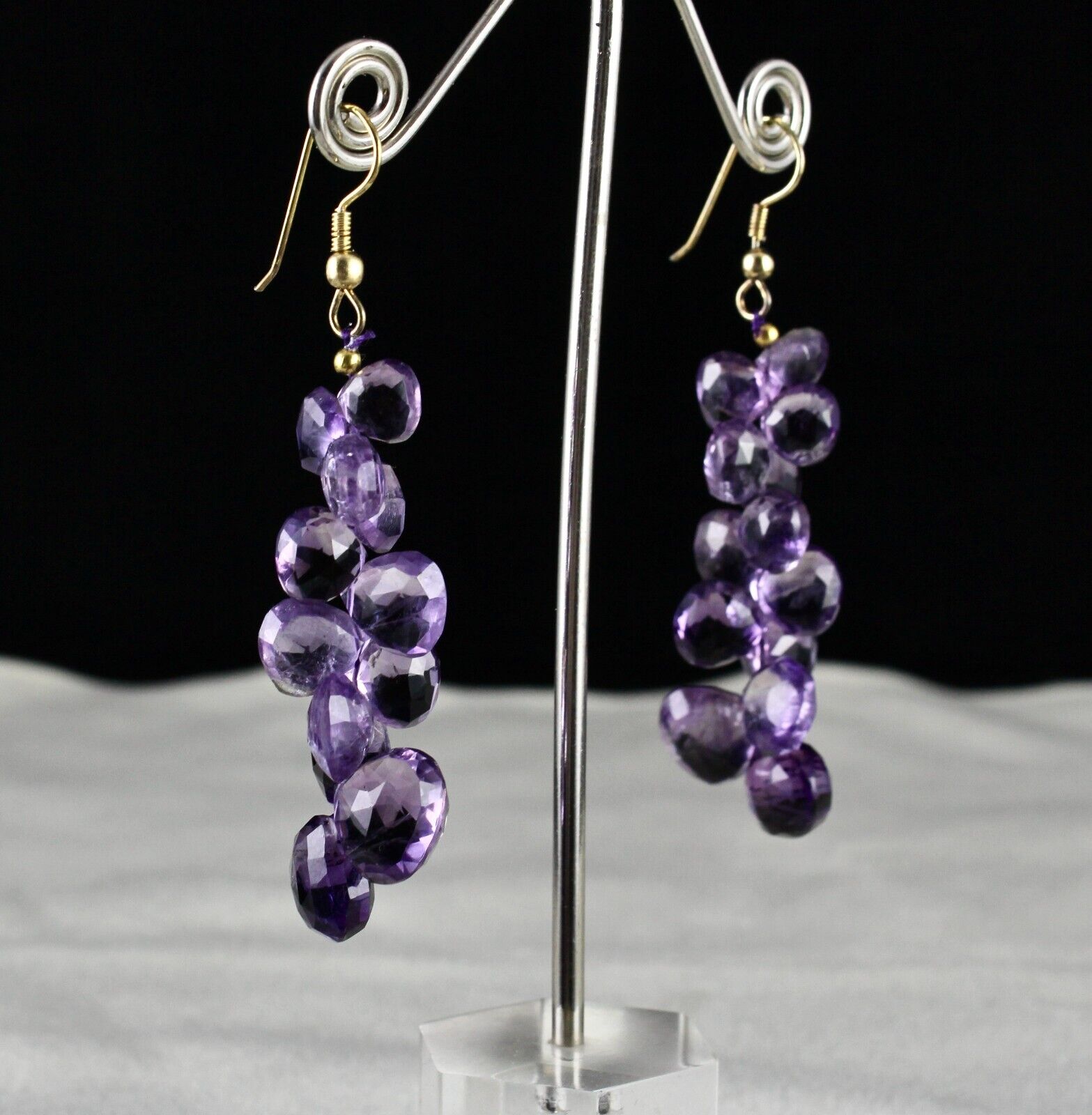 NATURAL AMETHYST BEADS TEAR DROPS 80 CARATS GEMSTONE METAL FASHION EARRING