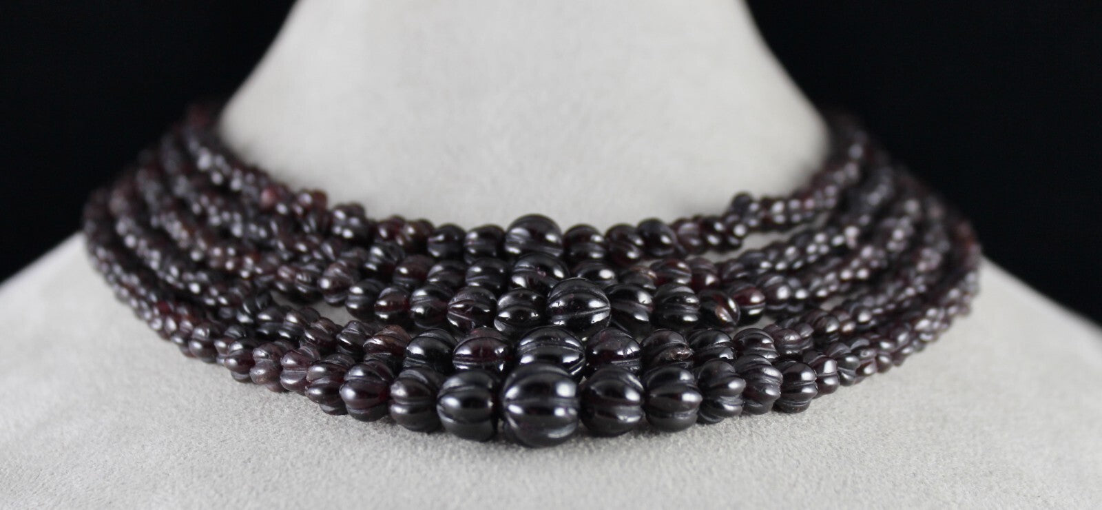 Natural Garnet 988ct Carved Melon Beads Antique Gemstone Necklace