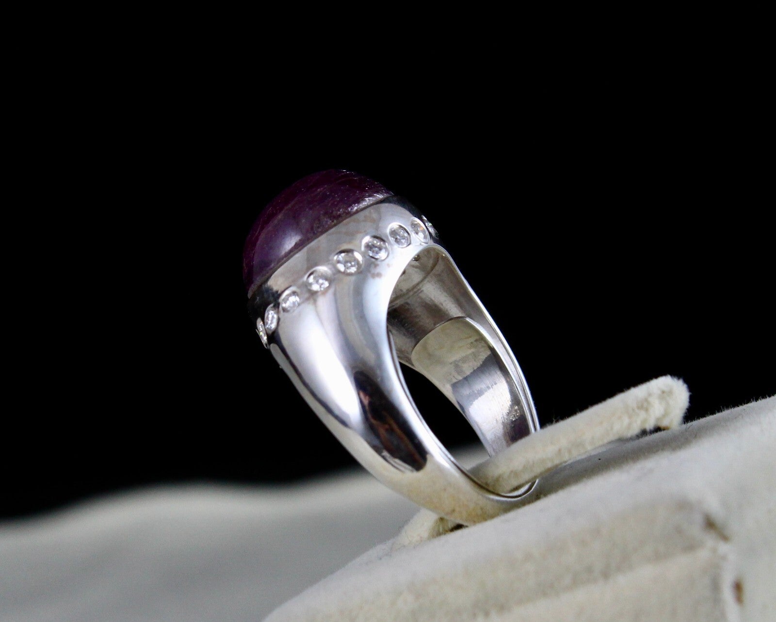 Certified Natural Ruby Star 44.21ct Sterling Silver Ring Moissanite Diamond