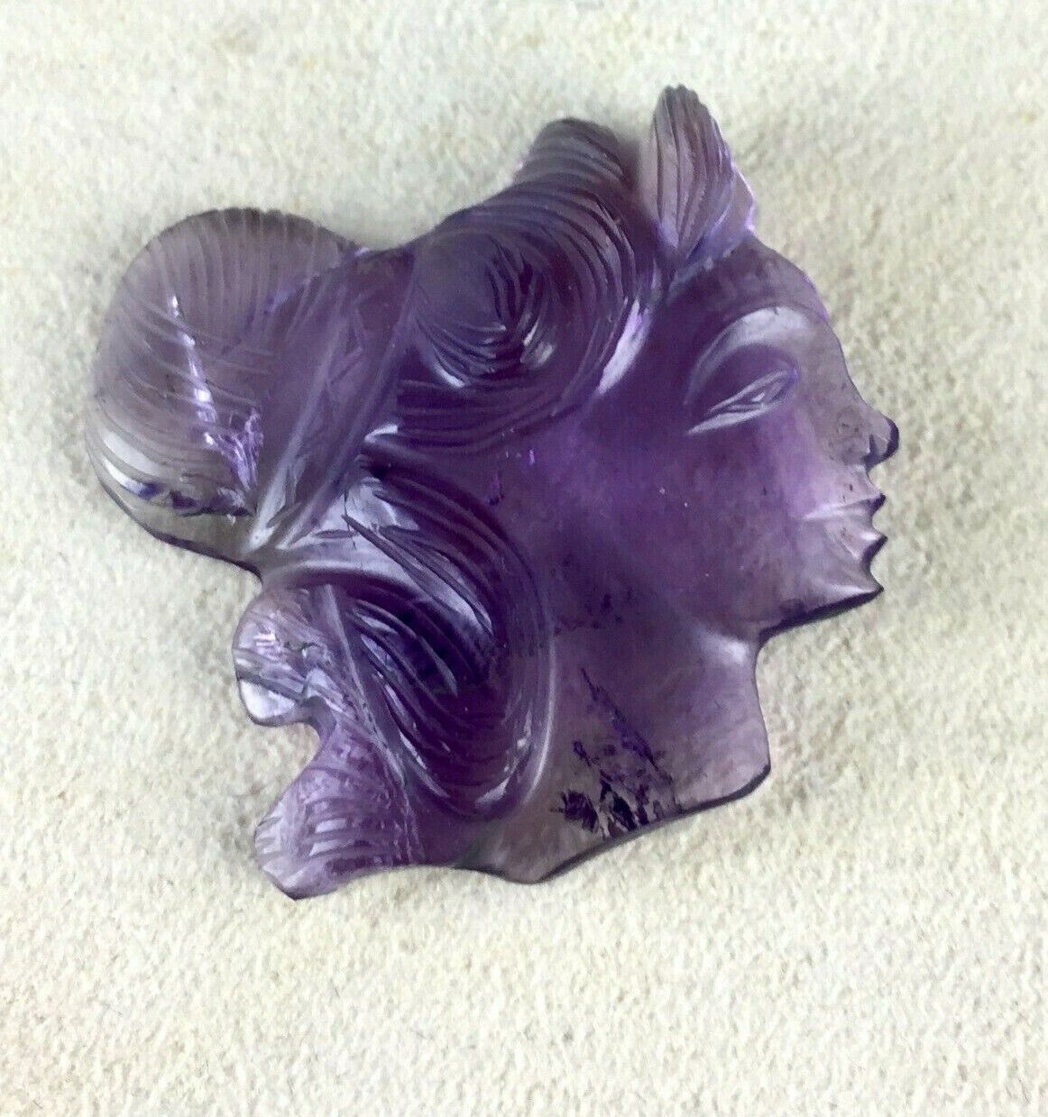 NATURAL BRAZILIAN AMETHYST LADY CARVED 46.50 CTS GEMSTONE PENDANT DESIGNING