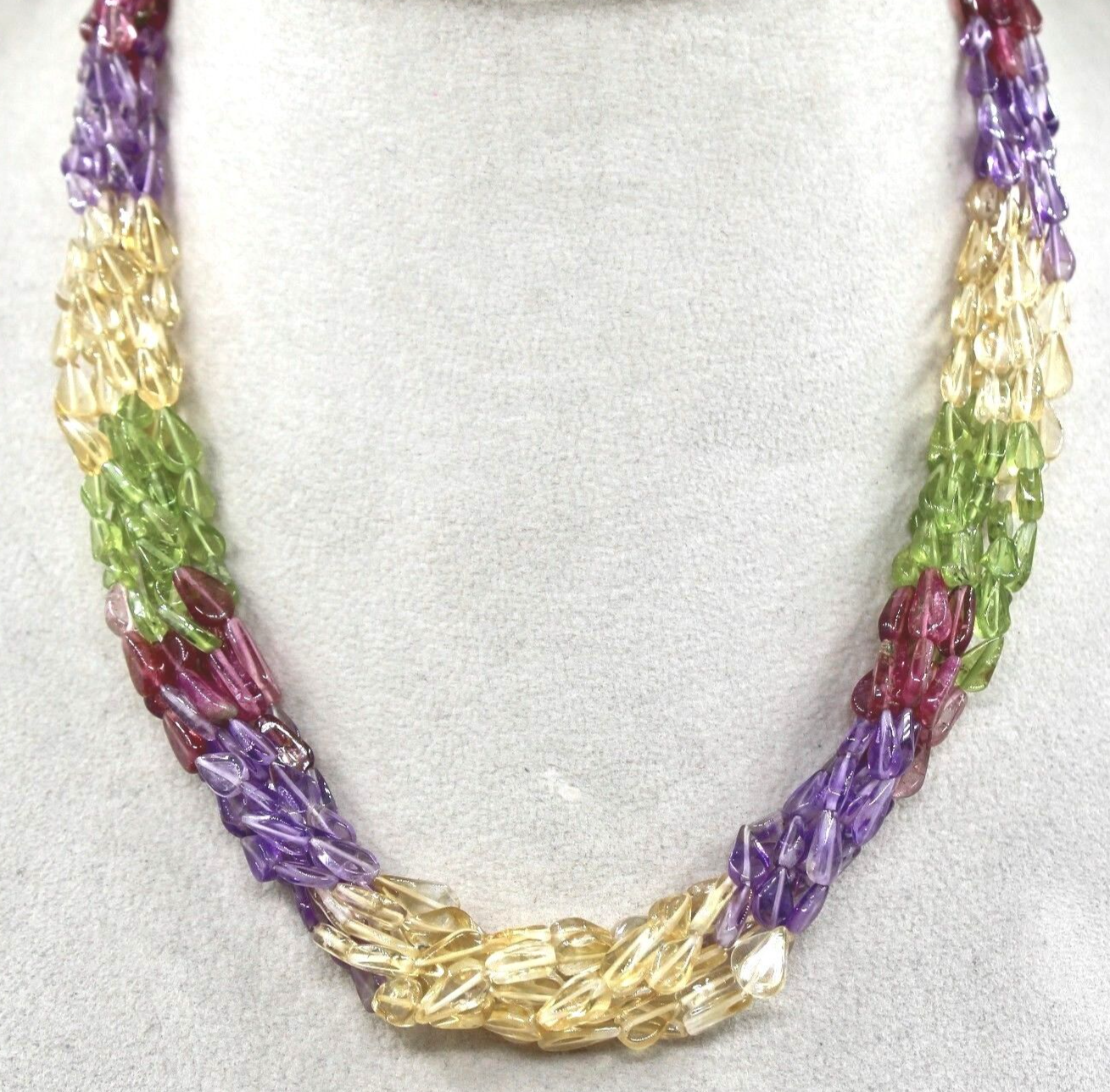 MULTI COLOR PERIDOT CITRINE TOURMALINE BEADS 8 LINE 313 CARATS GEMSTONE NECKLACE