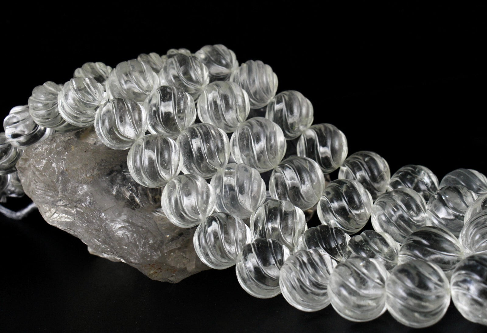 Certified Natural Rock Crystal Quartz Carved Beads Necklace 2049 Ct Rare Gem