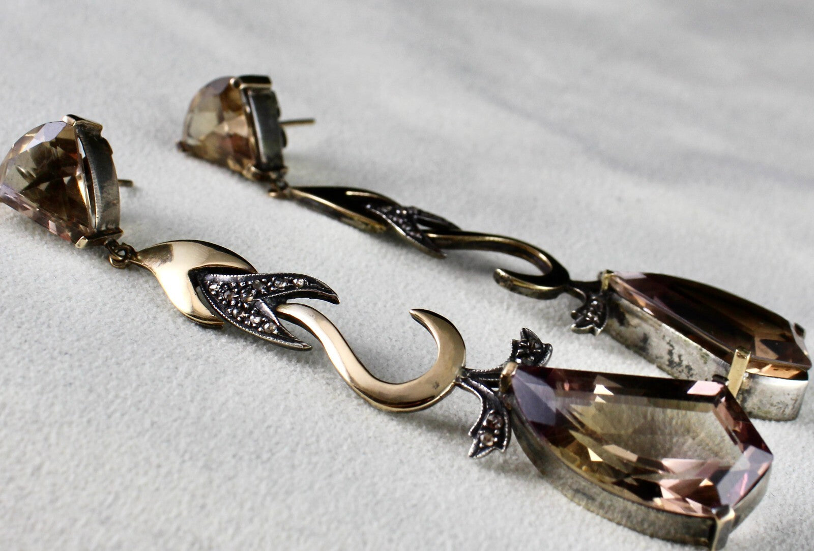 Certified 18k Gold Natural Diamond & Sterling Silver Ametrine 133.70ct Earrings