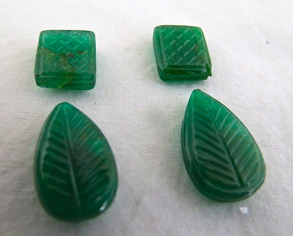 NATURAL ZAMBIAN EMERALD CARVED SQUARE PEAR 4 PCS 20 CARATS GEMSTONE FOR EARRING