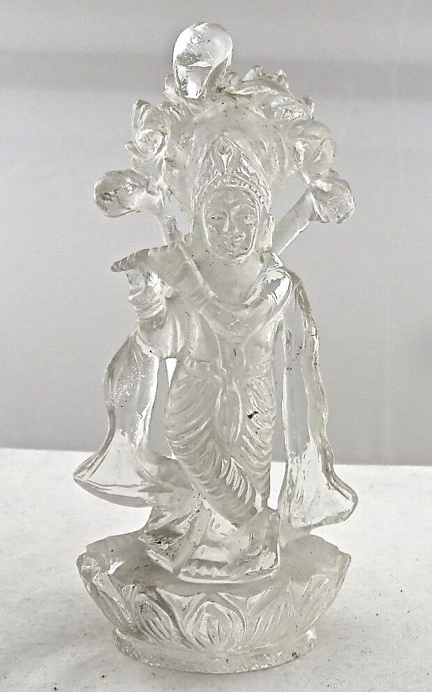 SPIRITUAL NATURAL ROCK CRYSTAL QUARTZ LORD KRISHNA 1190 CTS GEMSTONE STATUE 