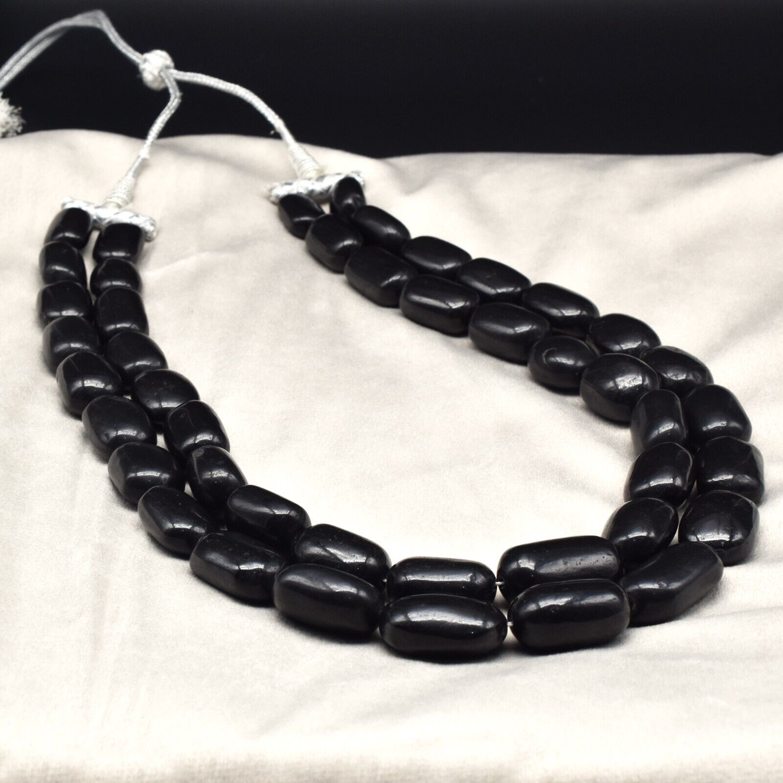 Natural Black Jade Beads Long 2 L 1420 Ct Big 27mm Gemstone Fashion Necklace