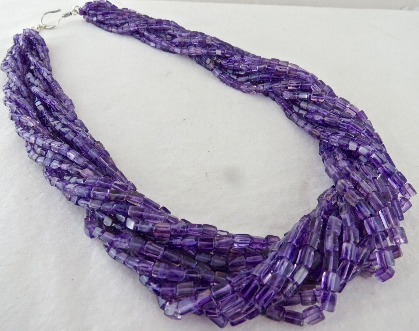 Natural Amethyst Beaded Square 13 L 1054 Ct Gemstone Silver Stylish Necklace