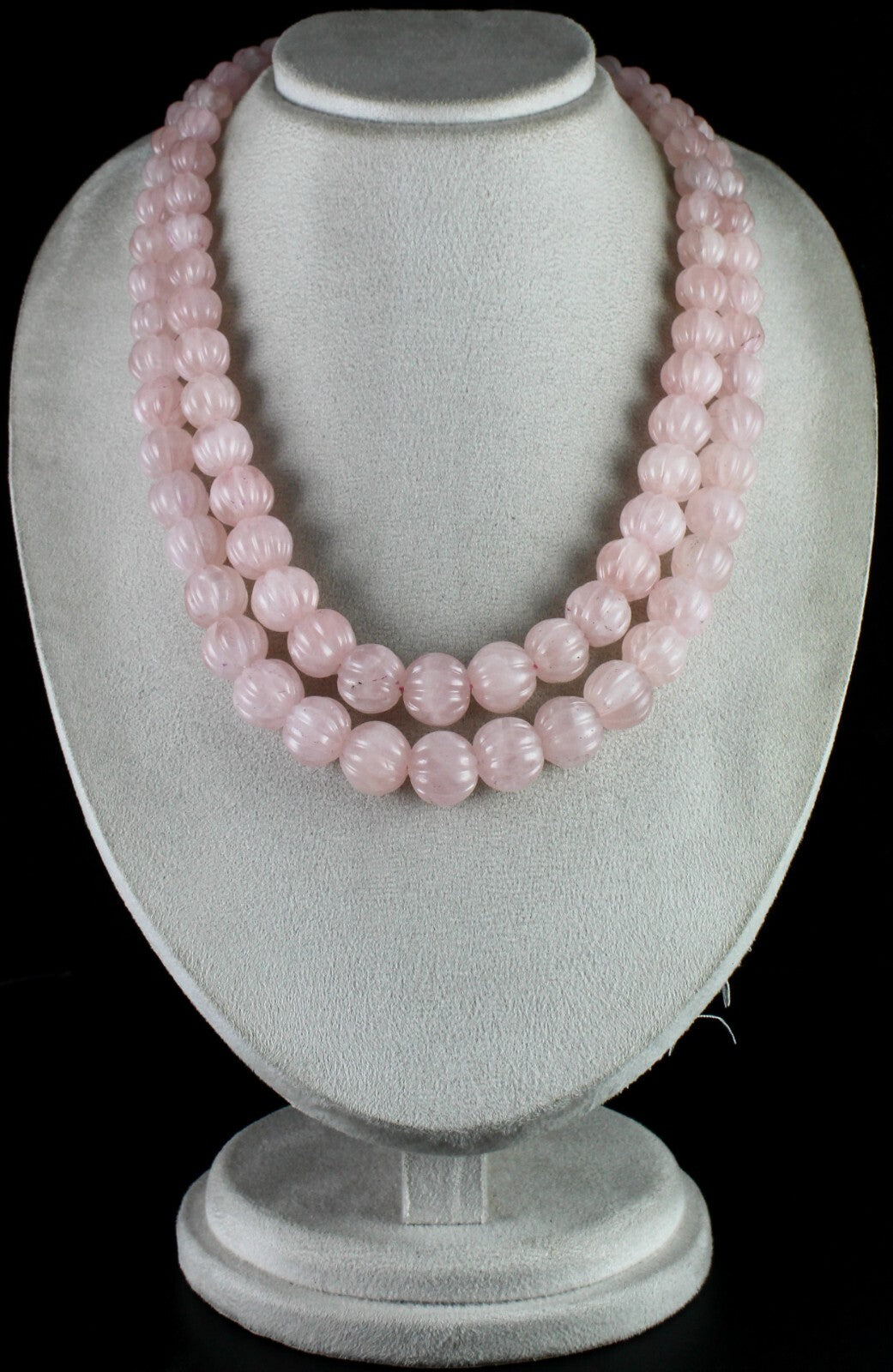 Certified Natural Rose Quartz 1436ct Carved Beads Sterling Silver Necklace