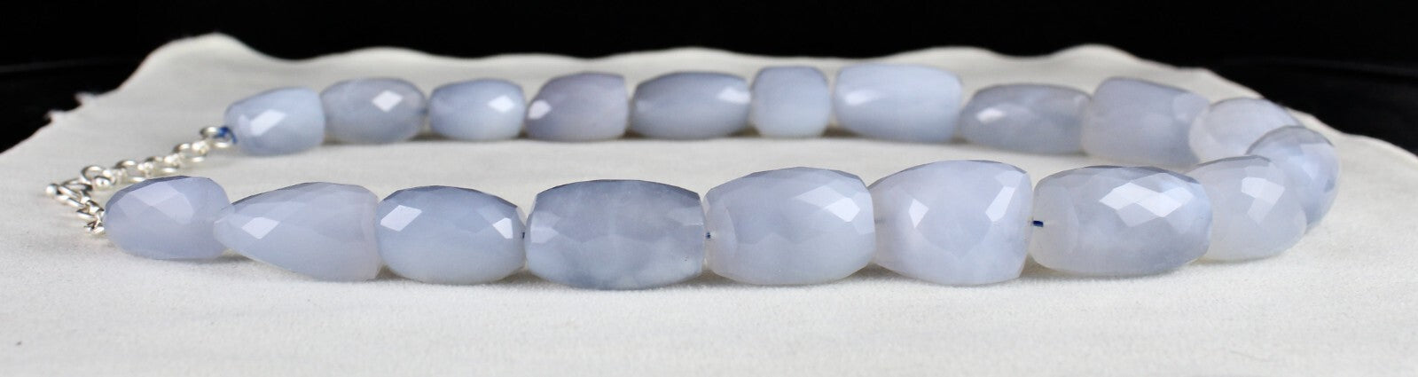 Certified Natural Blue Chalcedony 1065 Ct Faceted Beads Sterling Silver Necklace