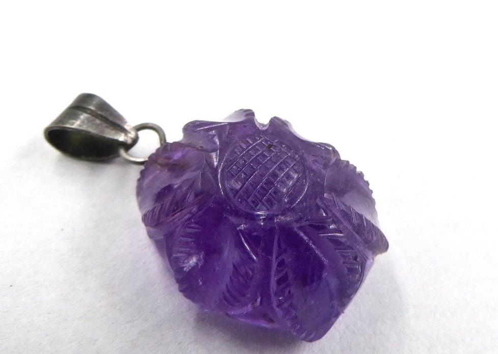 Sterling Silver Natural Amethyst 40ct Carved Oval Pendant Gemstone With Hook