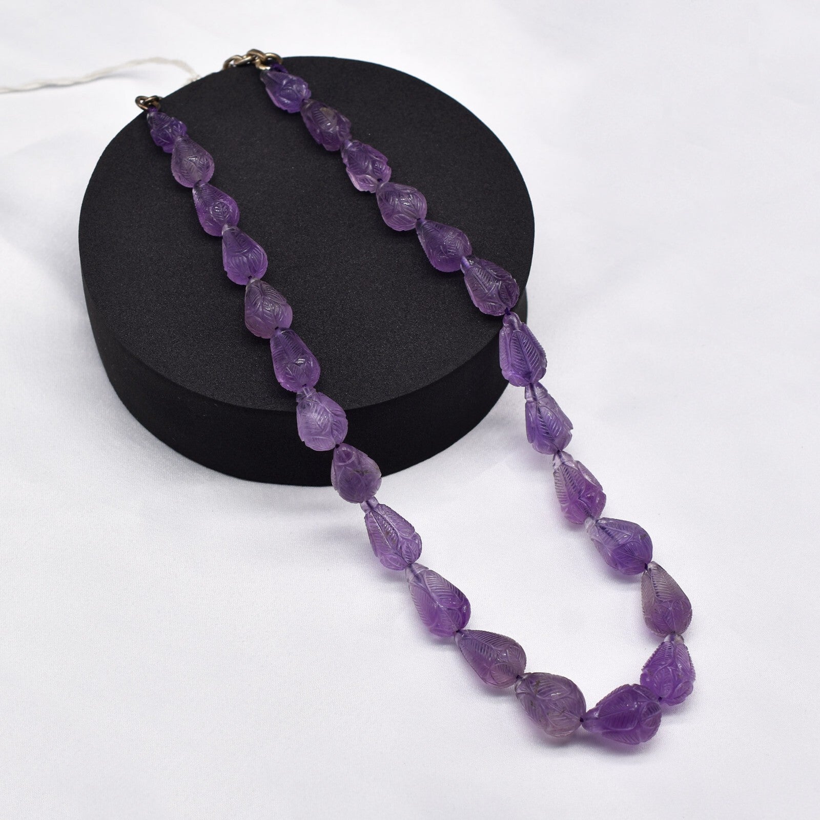 Vintage Amethyst 242 Ct Beaded Engraved Sterling Silver Necklace For Women