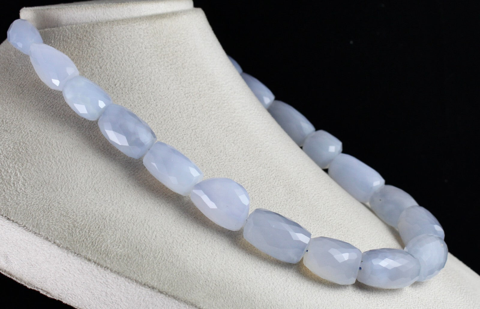 Certified Natural Blue Chalcedony 1065 Ct Faceted Beads Sterling Silver Necklace