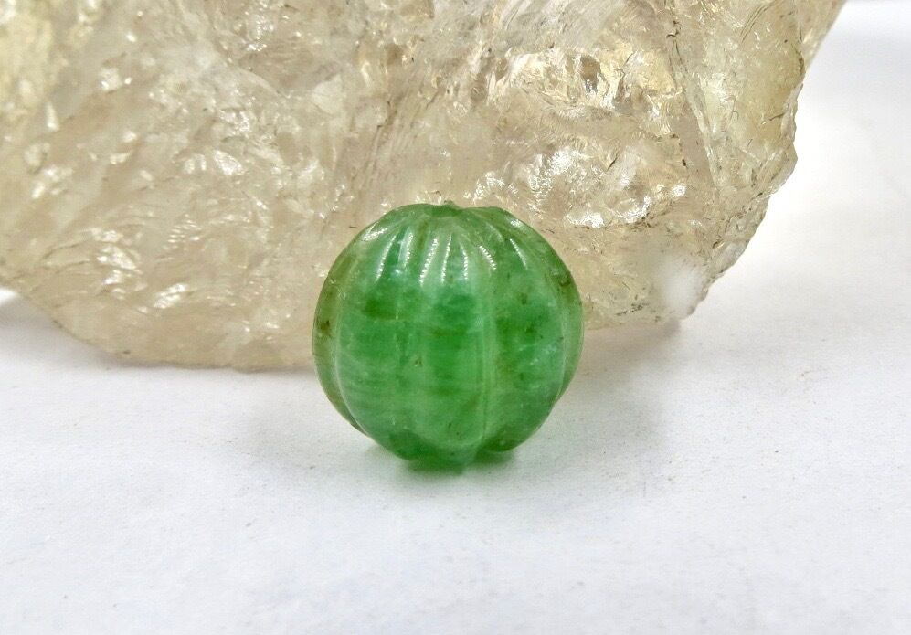 NATURAL COLOMBIAN EMERALD MELON CARVED BEAD 14.16 CARATS GEMSTONE FOR DESIGNING